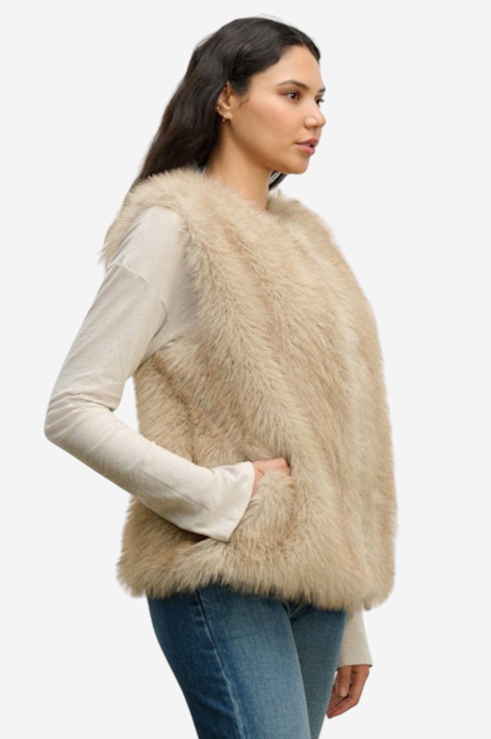 Anastasia Lux Fur Vest - Taupe - Image 2