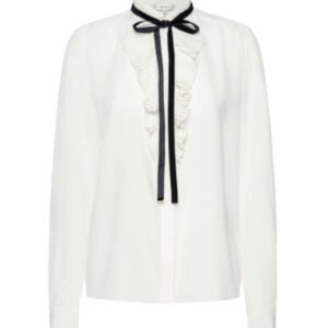 Velvet Tie Ruffle Blouse - Cream
