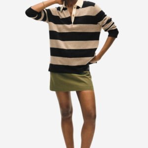 Cashmere Rugby Stripe Polo - Taupe/Black