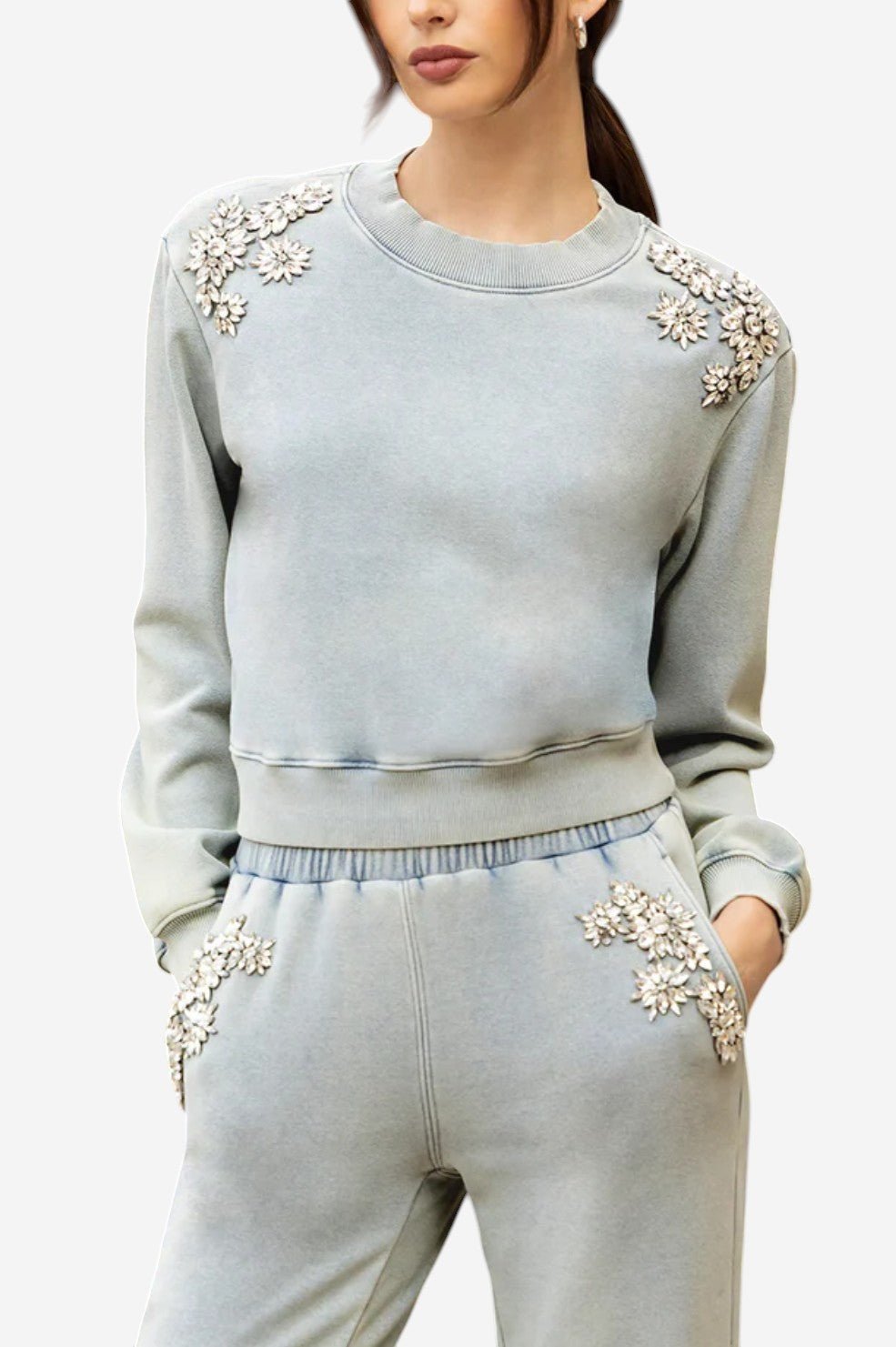 Julie Crystal Patch Sweatshirt - Washed Denim - Image 4