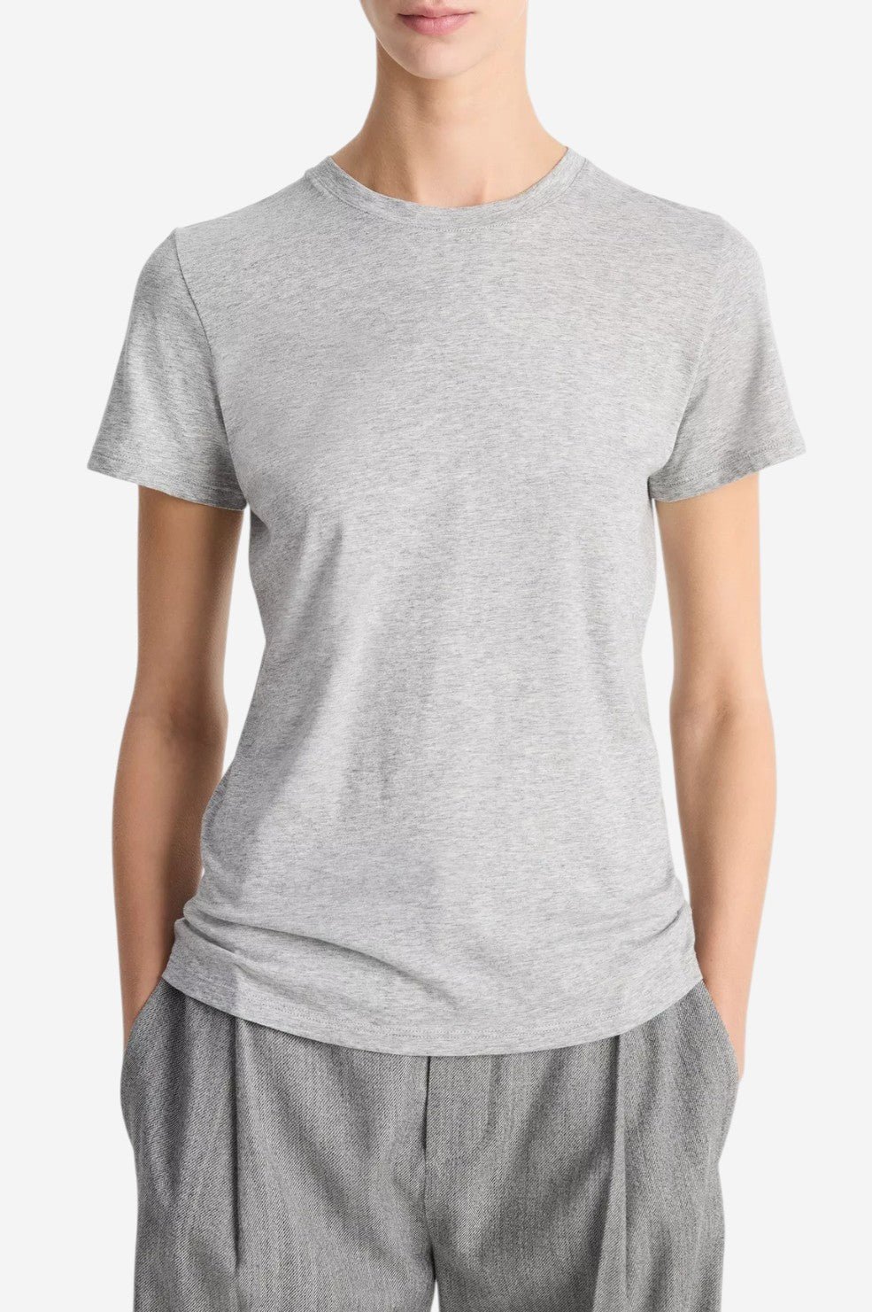 Essential Pima Cotton Crew Neck T-Shirt - Heather Grey - Image 3