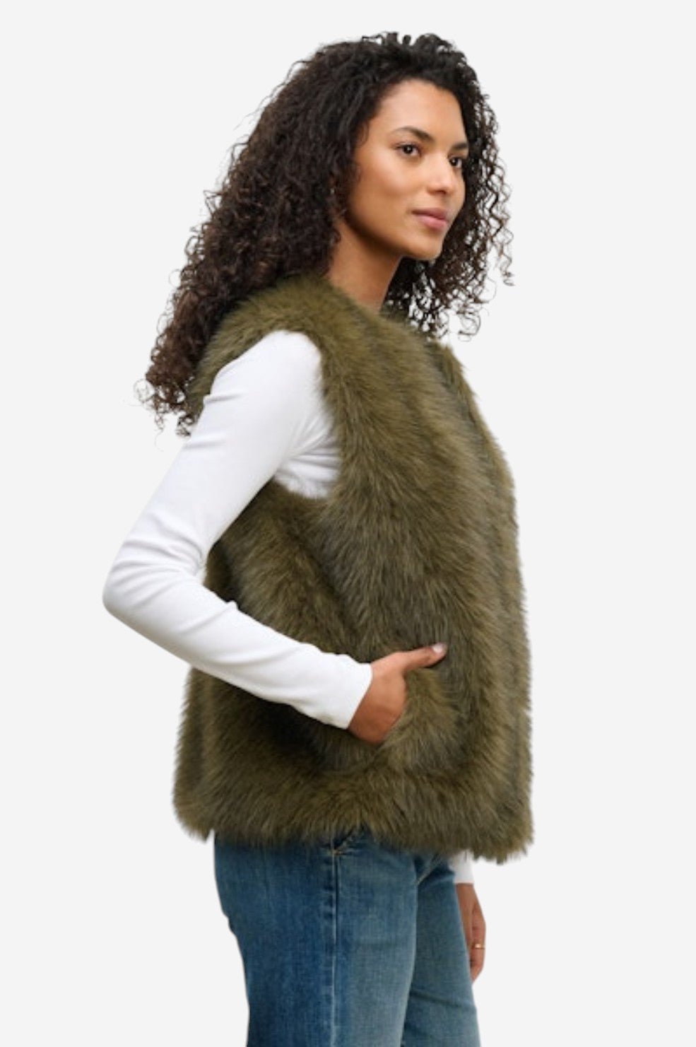 Anastasia Lux Fur Vest - Dark Green - Image 2