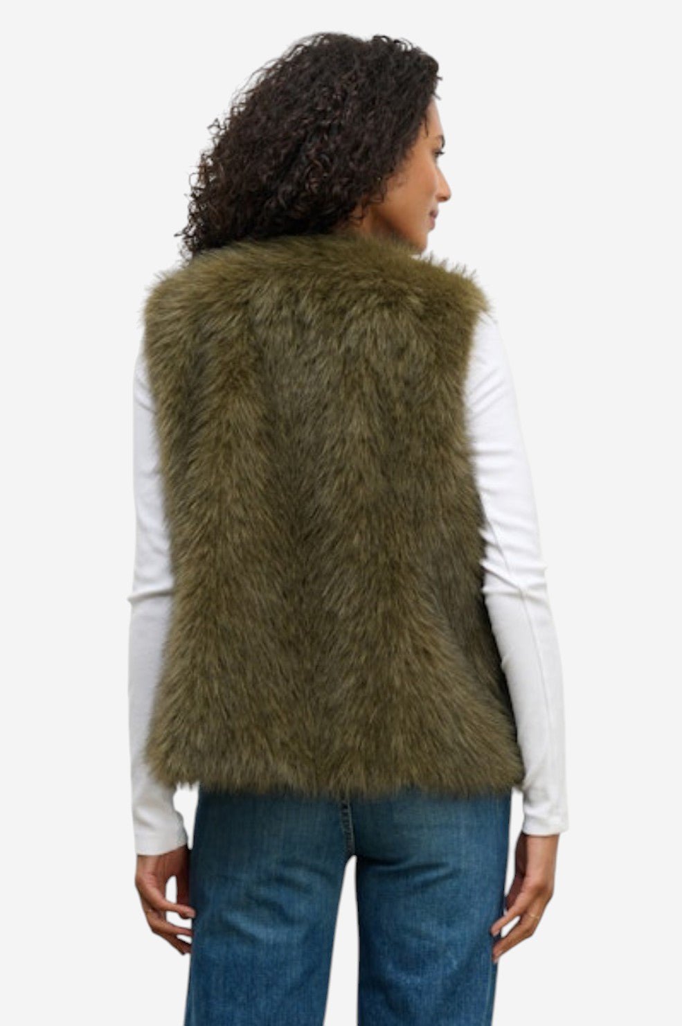 Anastasia Lux Fur Vest - Dark Green - Image 3
